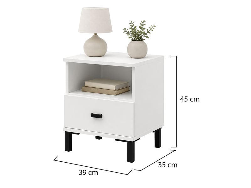  Table de chevet ghadam, un tiroir, 39x35x45h cm blanc mat Ghadam - Conforama C