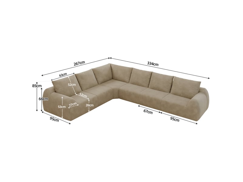  Canapé d’angle compressé 334 cm 6 places en tissu chenille kaki  - Conforama E