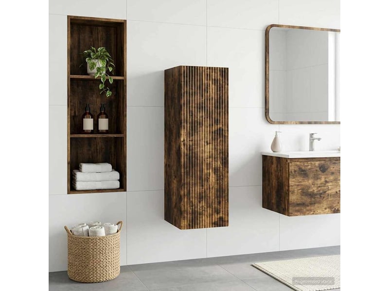  Cabinet salle de bain mural, meuble de rangement chêne fumé 33x34.5x100 cm shl707  - Conforama B