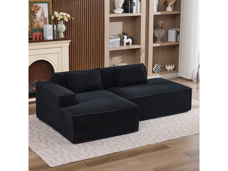  Canapé droit 3 places compact avec assise à ressorts ensachés  - deux coussins, polyester noir 235 cm  - Conforama C