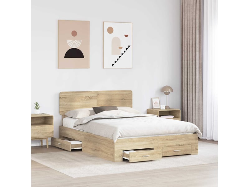  Lit double- lit adulte -  cadre de lit chêne sonoma 150 x 200 cm bois d'ingénierie  - Conforama B