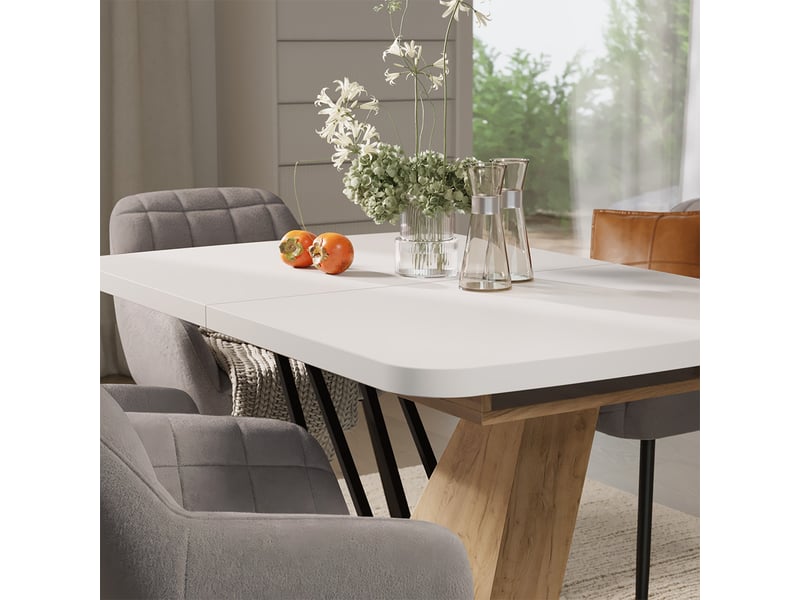  Vicco ensemble de table à manger, blancchêne de force doré, 120x80cm avec 4 chaises de salle à manger  - Conforama D