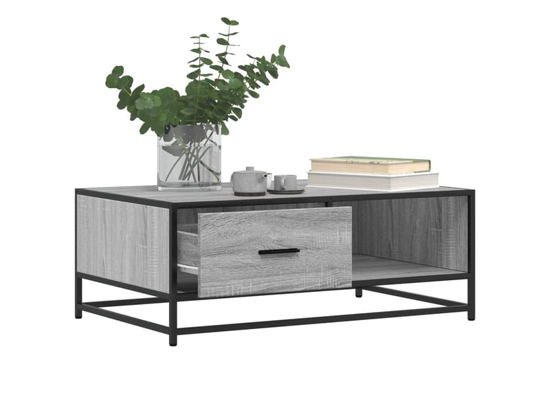  Table basse - table de salon - table à thé sonoma gris 90x57x35 cm bois d'ingénierie et métal  - Conforama D