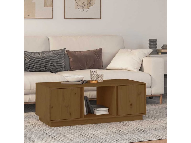  Table basse - table de salon - table à thé marron miel 110x50x40 cm bois massif de pin  - Conforama B