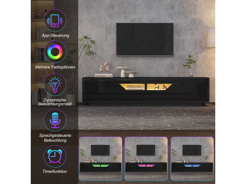  Meuble tv 2 tiroirs 2 portes éclairage led façade brillante noir 180 x 40 x 45 cm N625P309518519S - Conforama D