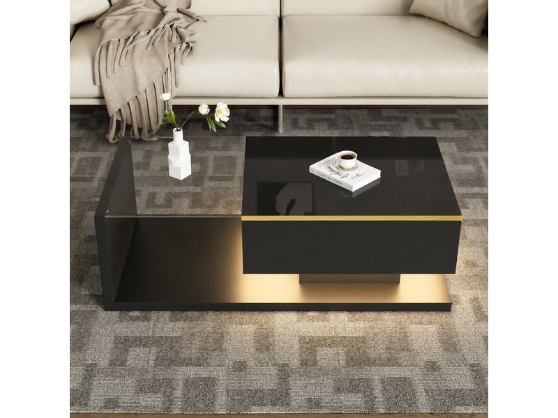  Table basse noire brillante avec éclairage led, 100 x 50 cm  - Conforama B