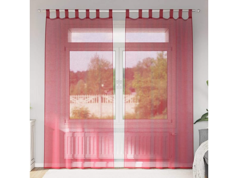  Lot de 2 rideaux en voile, voilages avec passe-tringles rouge bordeaux cf44487  - Conforama B