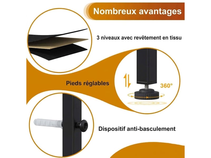 Chiffonnier meuble 100x30x76 cm huit tiroirs tissu marron rustique et metal noir chambre - Conforama C