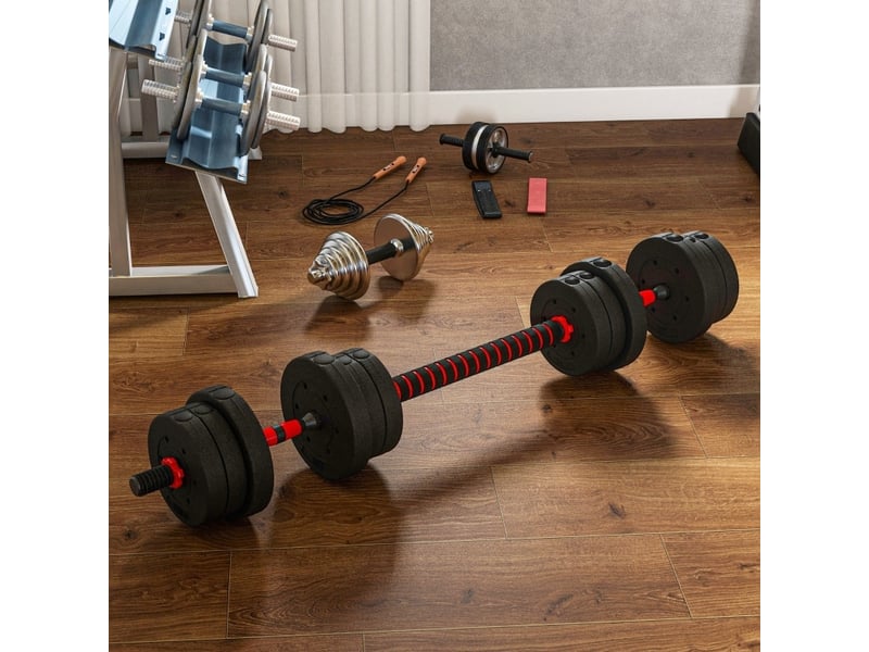 Set d'haltères réglables 2 en 1 20 kg noir, haltères et barre longue pour entraînement musculaire - Conforama B