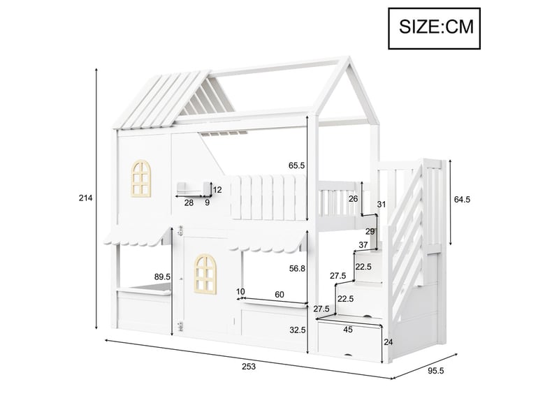  Lit mezzanine ,90x200 cm,design maison,coffre,avec led et échelle,bois,blanc  - Conforama C