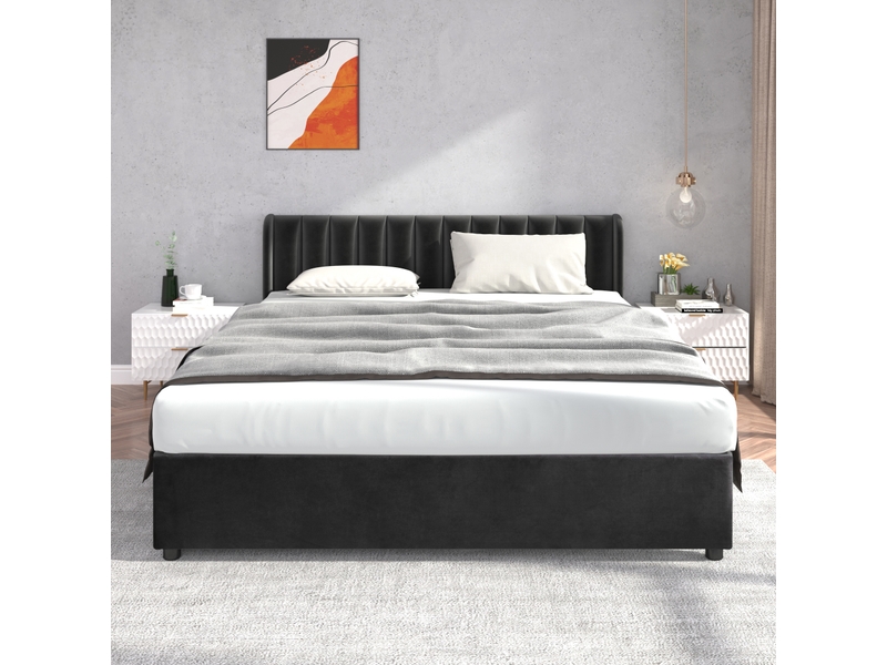  Lit avec rangement rembourré 180x200cm coloris noir velours lit adulte noir - Conforama D