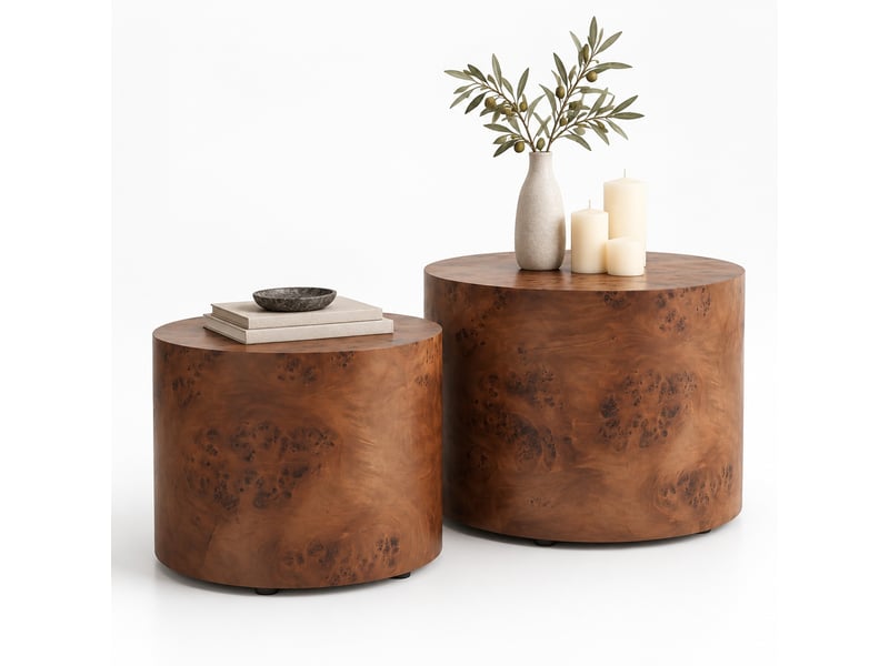 Tables basses gigognes rondes, avec 2 plateaux et sans montage, pour salon et chambre, bois massif et mdf, brun foncé - Conforama A
