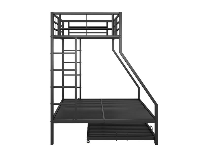  Lit superposé en métal noir, lit superposé avec lit gigogne 90x200 et 140x200 cm, pour enfants et adultes.  - Conforama W