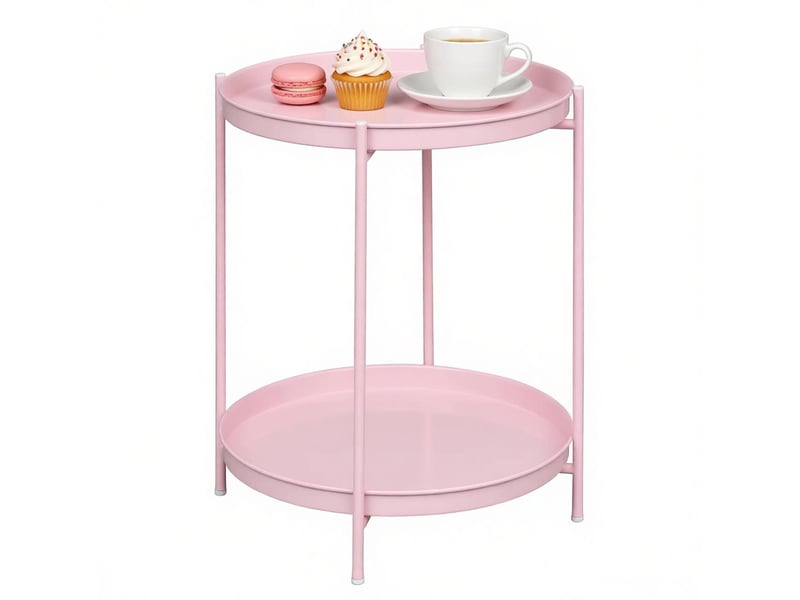  Bout de canapé 44x44x53 cm, table de salon, meuble d'appoint, rangement déco, pratique, fonctionnel, en métal, rose  - Conforama A