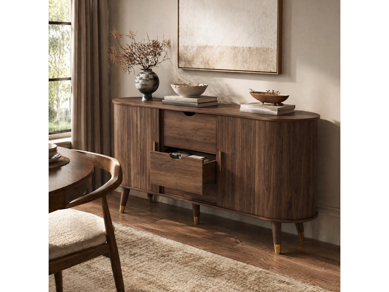 Buffet avec 2 portes coulissantes, 2 tiroirs et étagères réglables pour salon en mdf 140×40×79,5 cm noyer - Conforama D