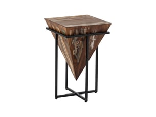 Table d'appoint triangle 36x36x56 cm en bois recyclé et métal noir