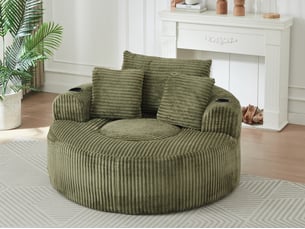 Canapé droit, fauteuil lounge rond en velours côtelé, dessous antidérapant, pour salon et chambre, 63 x 142 x 142 cm, vert