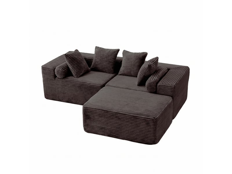  Canapé modulable, canapé de salon, en tissu chenille, noir, pour salon, mobilier pour espace de vie, chambre  - Conforama E