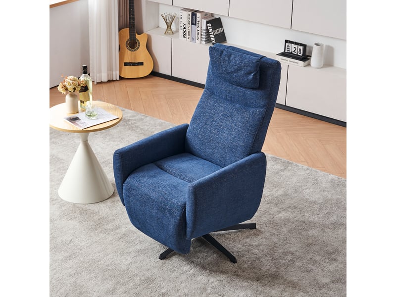  Fauteuil relax avec dossier inclinable - fauteuil d'allaitement, repose-pieds, rotation 360°, tissu chenille bleu  - Conforama B