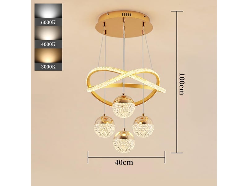  Suspension en cristal doré 54 w à intensité variable avec télécommande | suspension réglable en hauteur, design en aluminium.  - Conforama C