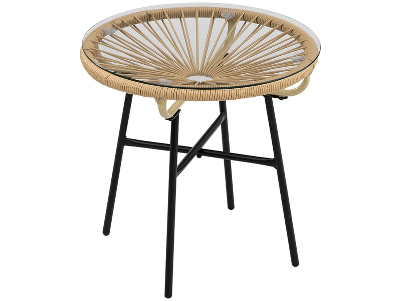  Table basse de jardin ronde ø50 cm en résine tressée beige et noire, style scandinave  - Conforama A