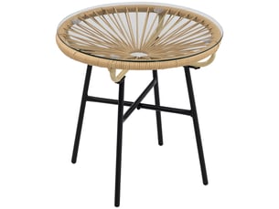 Table basse de jardin ronde ø50 cm en résine tressée beige et noire, style scandinave