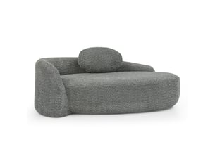 Canapé méridienne tissu bouclette - 170x96x62cm - banquette lounge arrondie avec coussin mousse haute densité - gris foncé
