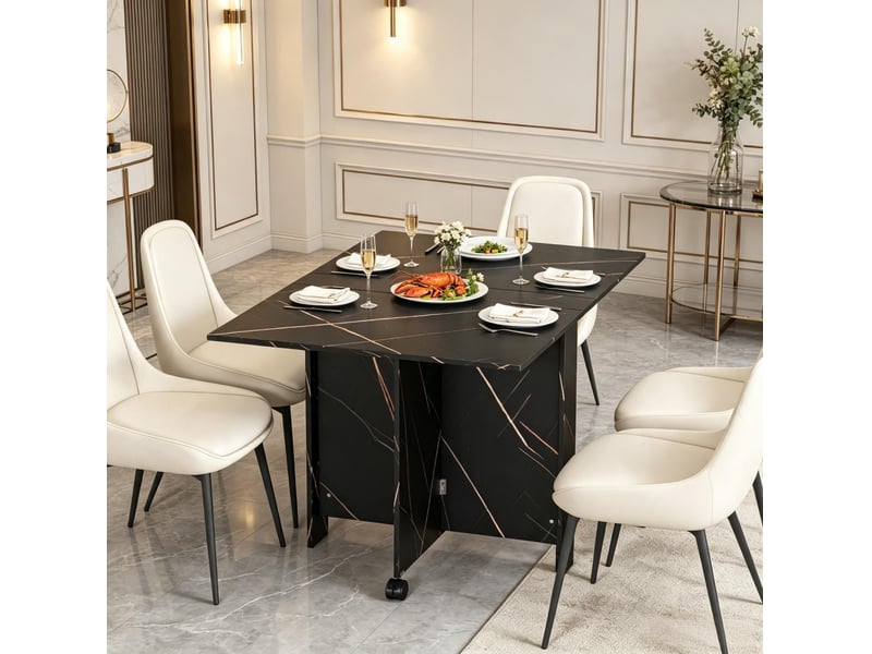 Table pliante 120x80x73 cm extensible panneau de particules noir marbré imitation - Conforama B