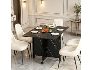 Table pliante 120x80x73 cm extensible panneau de particules noir marbré imitation