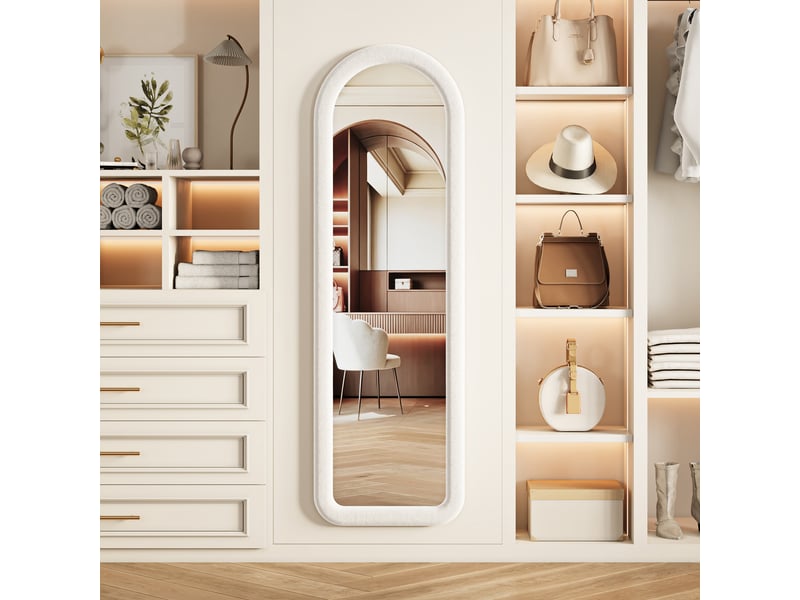 Miroir pleine longueur style français romantique, forme arquée 160×50 cm, blanc, pose murale ou sur pied - Conforama D