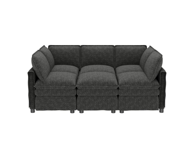  Canapé modulable xxl 6 places en tissu chenille gris avec pouf amovible  - Conforama A