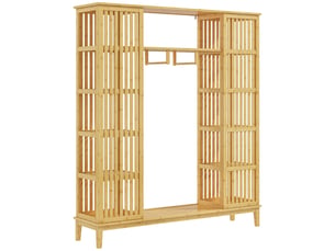 Armoire en bambou avec 2 portes coulissantes, étagères et tringle, 145 x 35 x 165cm, grande armoire pour la chambre