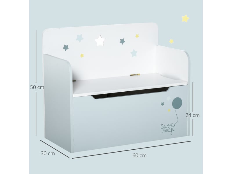  Banc de rangement en bois avec dossier pour enfants de 3 à 6 ans, 60 x 30 x 50 cm, bleu  - Conforama E