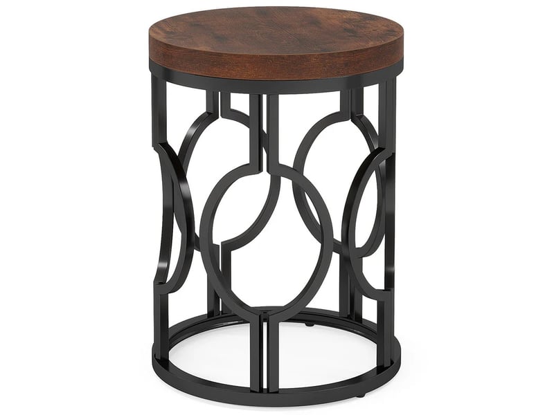 Table d'appoint ronde en mdf et métal marron rustique et noir ø45x60 cm - Conforama A