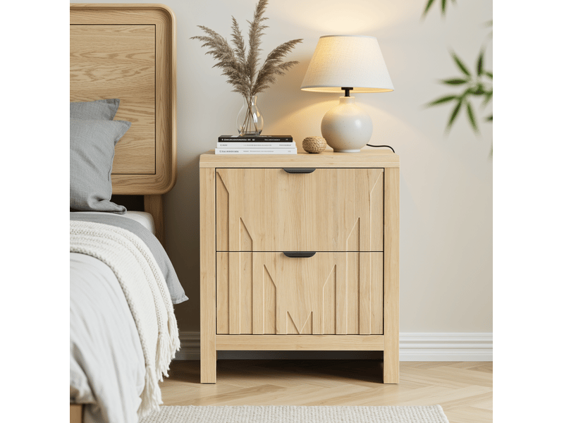  Table de chevet 48x40x55,5 cm effet chêne naturel avec 2 tiroirs  - Conforama B