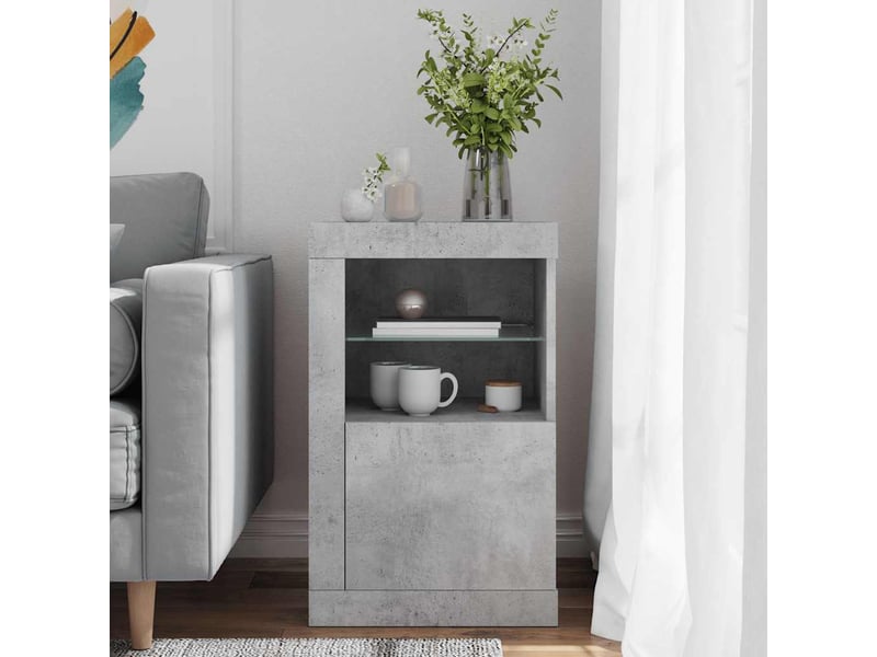  Armoire latérale, meuble de rangement avec lumières led gris béton bois d'ingénierie  - Conforama C