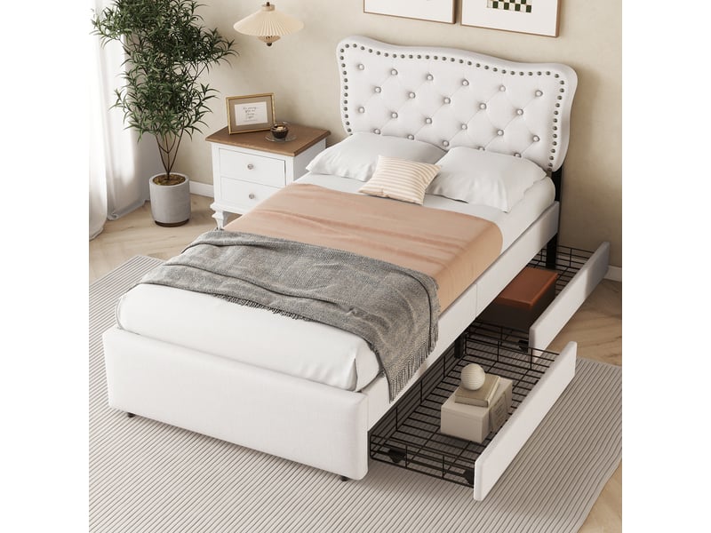  Lit avec rangement 90x200 cm en mdf avec tiroirs de rangement - beige  - Conforama B
