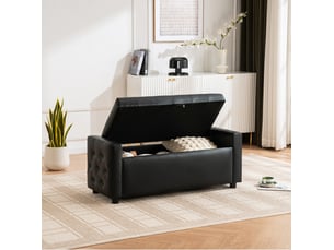 Banc coffre, banc de lit 122x45x47 cm, simili cuir, assise confortable, design très simple, pour chambre et salon, noir