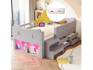 Lit avec rangement 90x200 cm TCQPZ coloris gris
