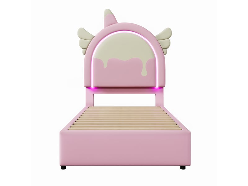  Lit enfant 90x200cm,lit avec rangement en pu avec 2 tiroirs et bande lumineuse,en forme de licorne,rose lit enfant rose - Conforama D