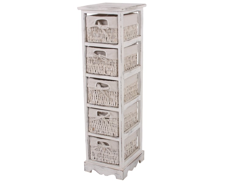  Commode, étagère 5 paniers, 25x28x90cm, shabby, vintage - blanc  - Conforama A