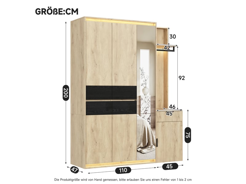  Ensemble vestiaire d’entrée 155 x 47 x 200 cm, miroir, éclairage led, 3 tringles à vêtements, 5 tiroirs, anthracitechêne Bliss Lite - Conforama C