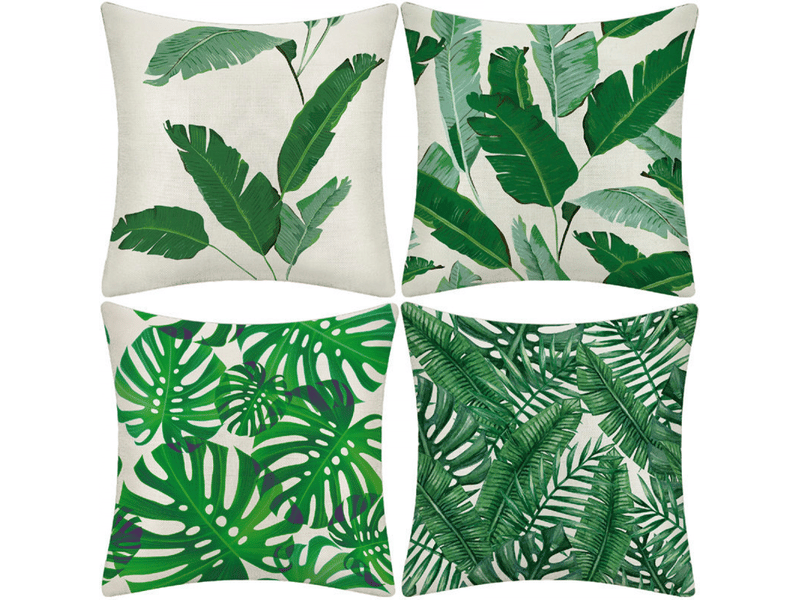  Housse de coussin géométrie plante tropicale taie d'oreiller pour canapé maison salon chambre décoration d'intérieur, 45 x 45 cm, 4 pièces, vert Household Pillow Cover - Conforama A
