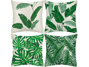 Housse de coussin géométrie plante tropicale taie d'oreiller pour canapé maison salon chambre décoration d'intérieur, 45 x 45 cm, 4 pièces, vert