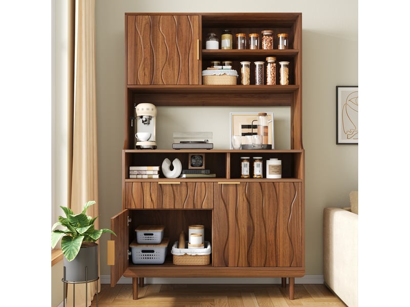  Buffet haut 4 portes avec tiroir et étagères ouvertes evryae  - Conforama B