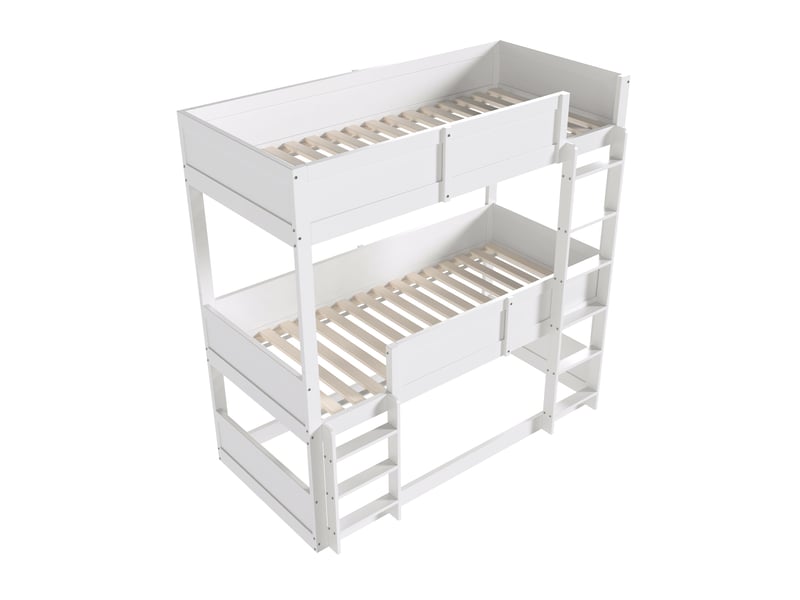  Lit superposé triple 90x200 cm modulable, lit enfant en bois massif blanc avec barrières de sécurité et sommiers à lattes.  - Conforama C