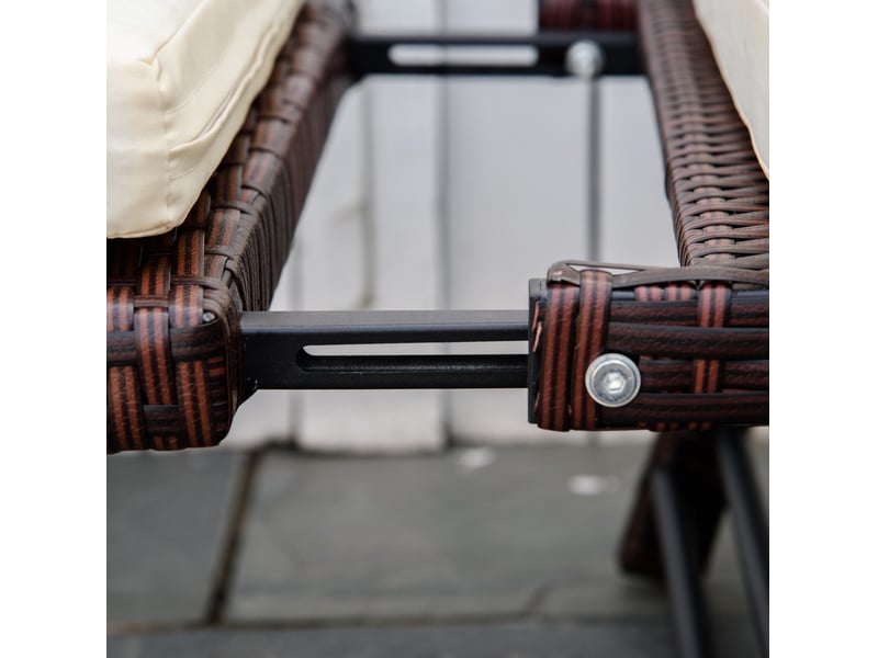 Canapé de jardin 2 places en résine tressée marron, accoudoirs rabattables pour terrasse et balcon - Conforama D