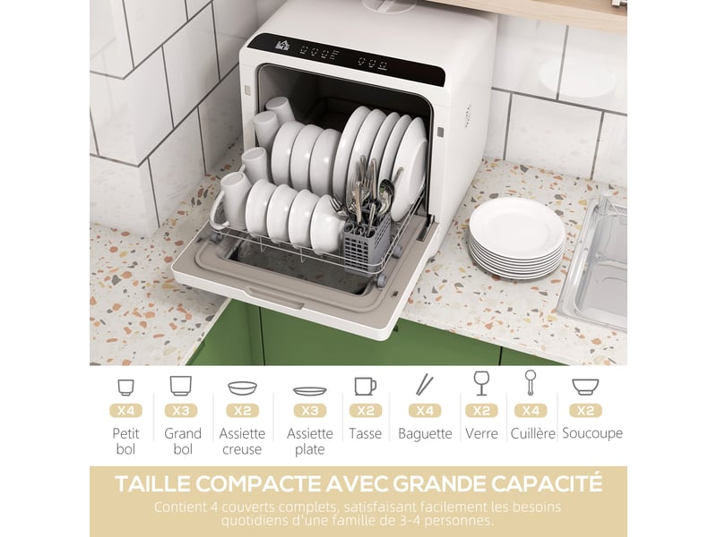  Mini lave-vaisselle 4 couverts 5 programmes réservoir d'eau 6l commande tactile affichage led blanc 45 x 44 x 45,8 cm  - Conforama A