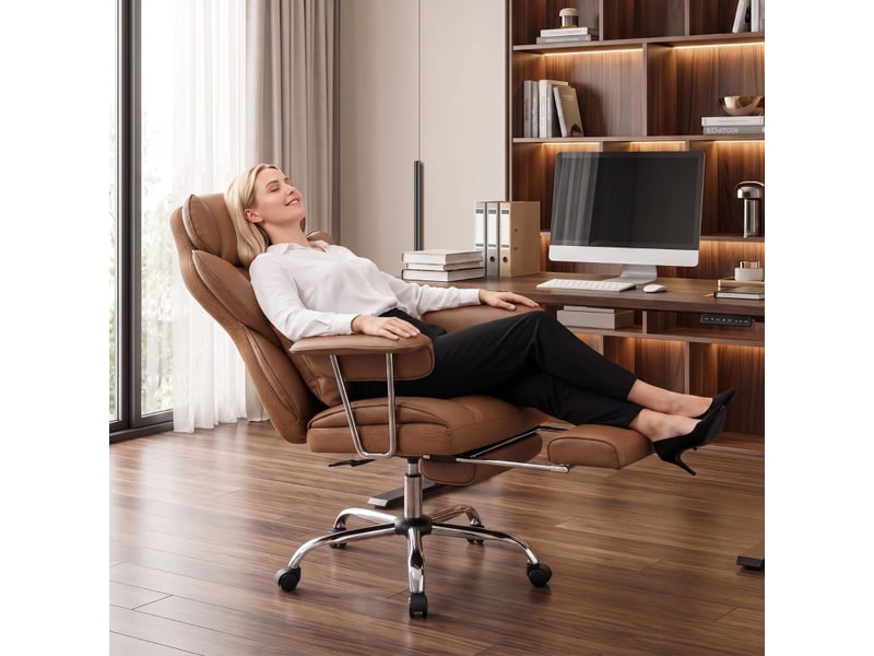 Chaise de bureau ylara massante vibrante repose pieds marron - Conforama D