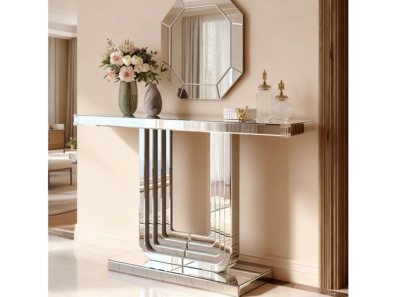  Table console 120x30x76 cm miroir mdf argentée  - Conforama B